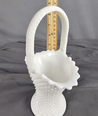 Westmoreland Milk Glass English Hobnail Basket 8 3/4" Tall - Thumbnail 9