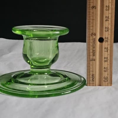 Vintage Green Uranium Glass Candlestick Holder - Thumbnail 4