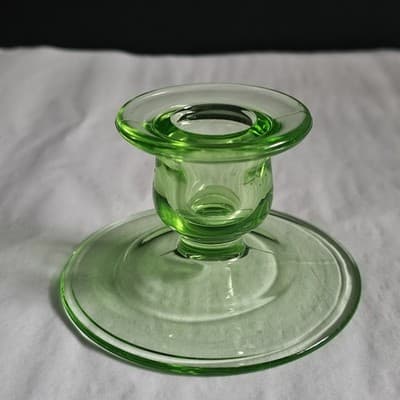 Vintage Green Uranium Glass Candlestick Holder - Thumbnail 2