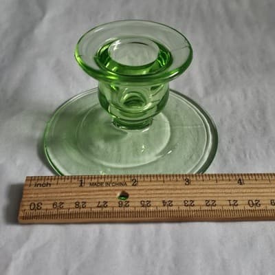 Vintage Green Uranium Glass Candlestick Holder - Thumbnail 3