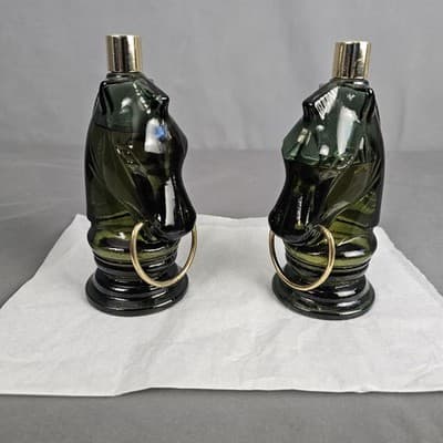 Vintage AVON Horse Pony Glass Decanter Bottles (Set Of 2) Chess Knight After-Sha - Thumbnail 2