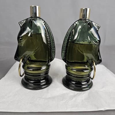 Vintage AVON Horse Pony Glass Decanter Bottles (Set Of 2) Chess Knight After-Sha - Thumbnail 4