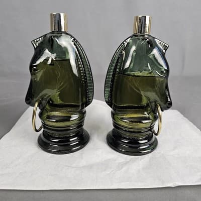 Vintage AVON Horse Pony Glass Decanter Bottles (Set Of 2) Chess Knight After-Sha - Thumbnail 3