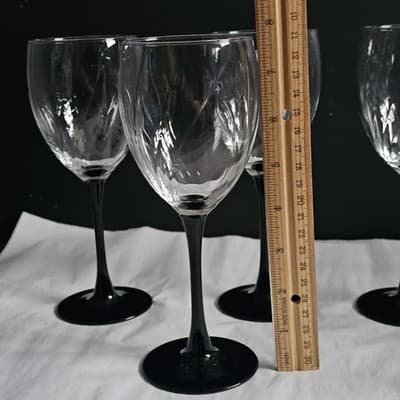 Vintage Luminarc France Domino Gothic Black Stem Wine Glass Set Of 8 - Thumbnail 7