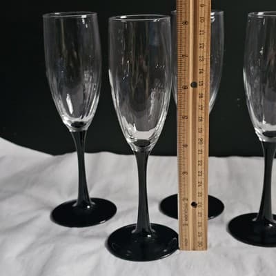 Vintage Luminarc France Domino Gothic Black Stem Wine Glass Set Of 8 - Thumbnail 10