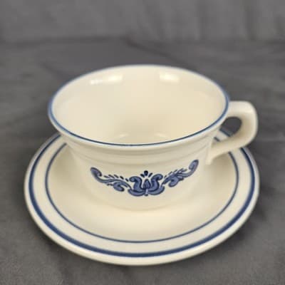 Pfaltzgraff Village Stoneware Cup & Saucer Blue Floral Set of 4 Coffee Tea Set-2 - Thumbnail 5