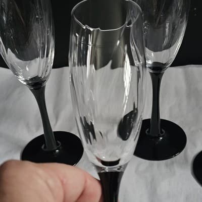 Vintage Luminarc France Domino Gothic Black Stem Wine Glass Set Of 8 - Thumbnail 13