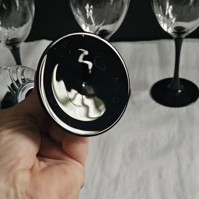 Vintage Luminarc France Domino Gothic Black Stem Wine Glass Set Of 8 - Thumbnail 6