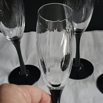 Vintage Luminarc France Domino Gothic Black Stem Wine Glass Set Of 8 - Thumbnail 14