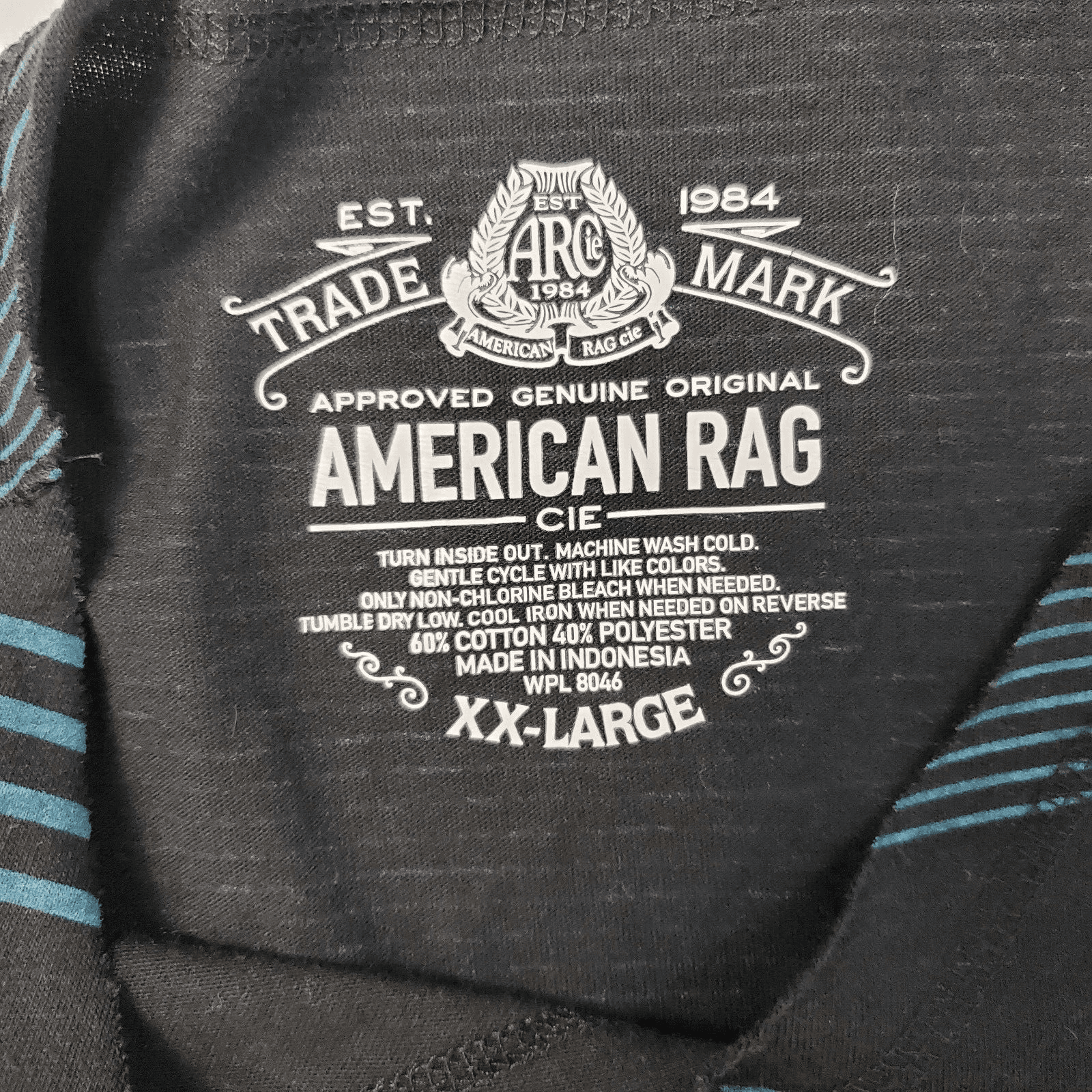 American Rag Mens T-Shirt Polo XXL Black Blue Striped Casual - Thumbnail 4