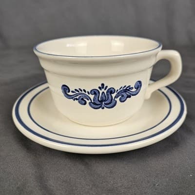 Pfaltzgraff Village Stoneware Cup & Saucer Blue Floral Set of 4 Coffee Tea Set-2 - Thumbnail 4