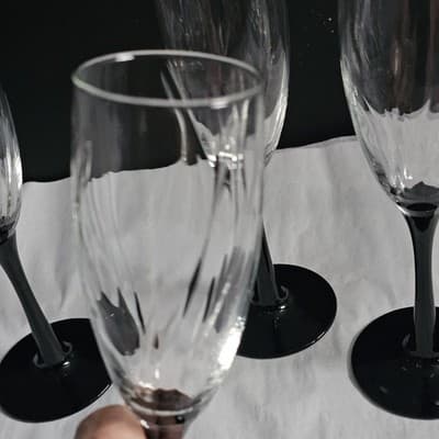 Vintage Luminarc France Domino Gothic Black Stem Wine Glass Set Of 8 - Thumbnail 12