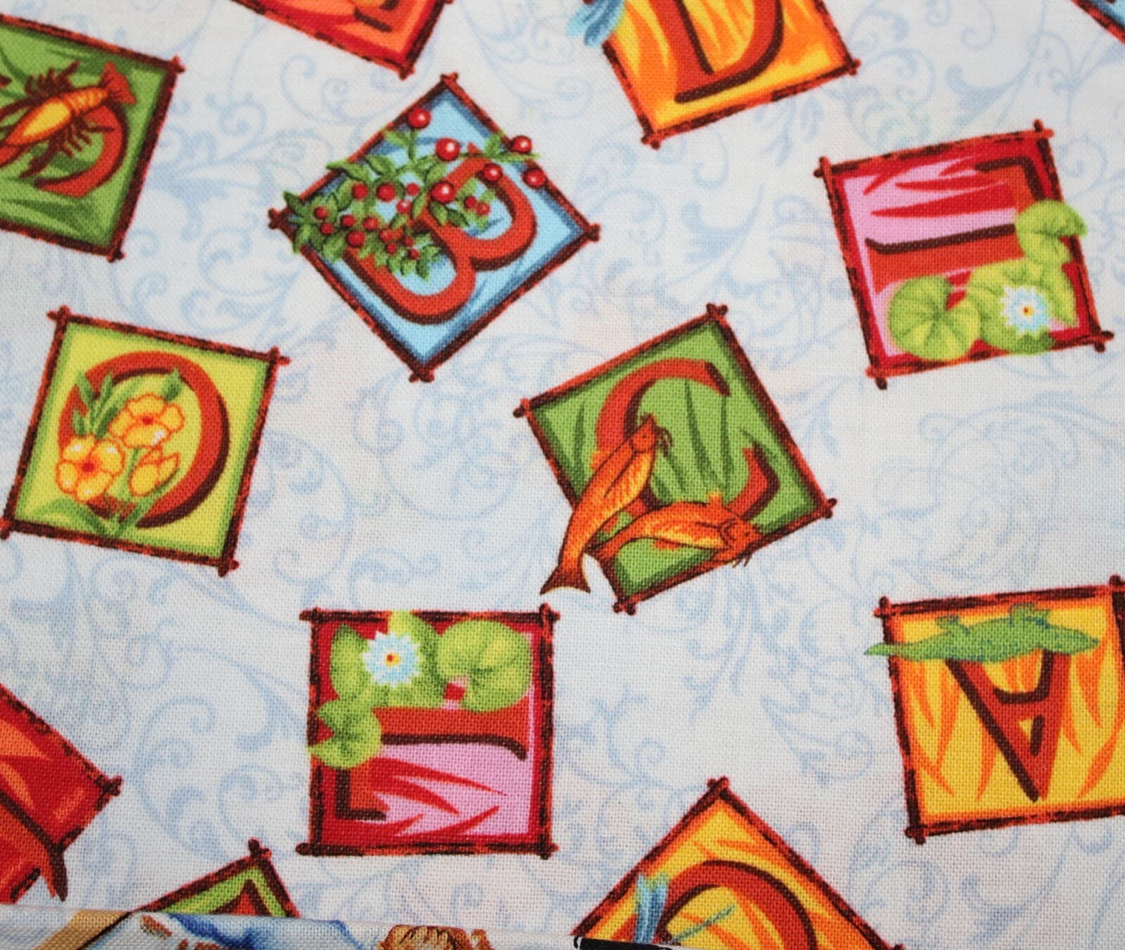 Fabric Frogs Turtles ABC Critters Puppies 6 remnants Fun Kids - Thumbnail 2