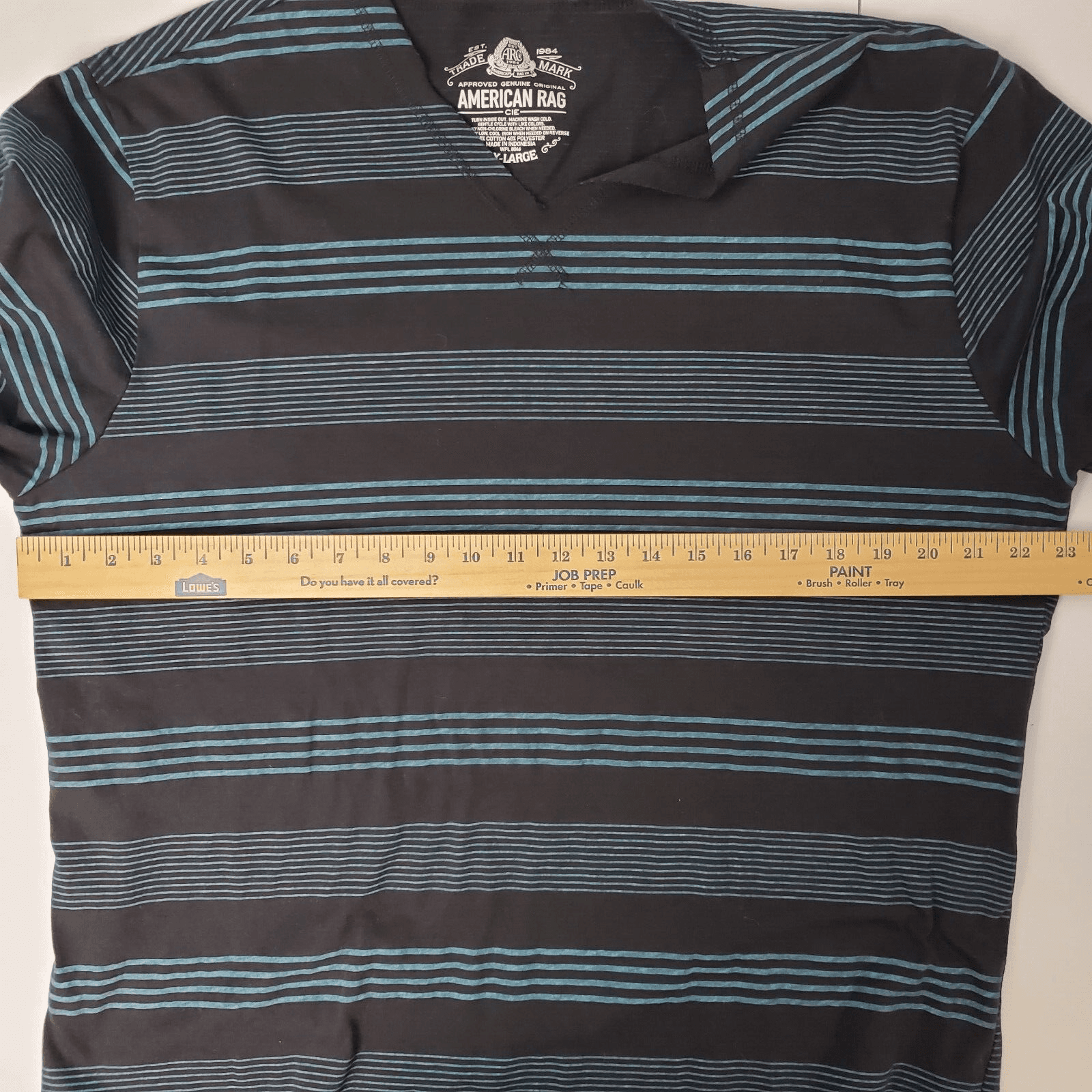 American Rag Mens T-Shirt Polo XXL Black Blue Striped Casual - Thumbnail 5