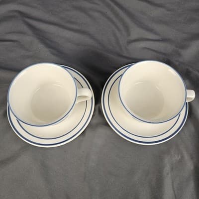 Pfaltzgraff Village Stoneware Cup & Saucer Blue Floral Set of 4 Coffee Tea Set-2 - Thumbnail 3