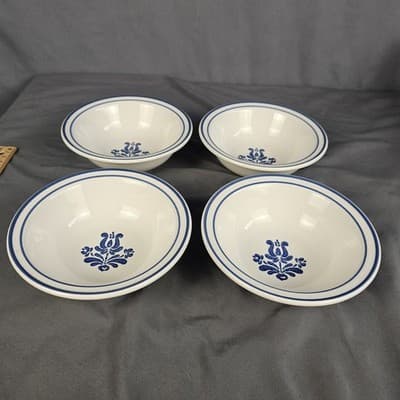 Pfaltzgraff Village Stoneware Bowl Soup Salad Blue Floral 6" Round Set of 4 - Thumbnail 2