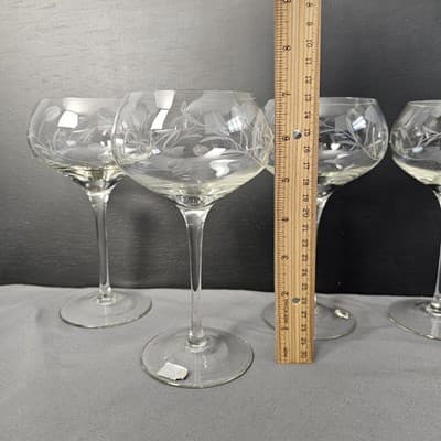 Vintage Bulgaria Hand Cut Crystal Champagne Glasses Floral Set 4 EUC 6.75" Tall - Thumbnail 5