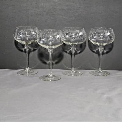 Vintage Bulgaria Hand Cut Crystal Champagne Glasses Floral Set 4 EUC 6.75" Tall - Thumbnail 2