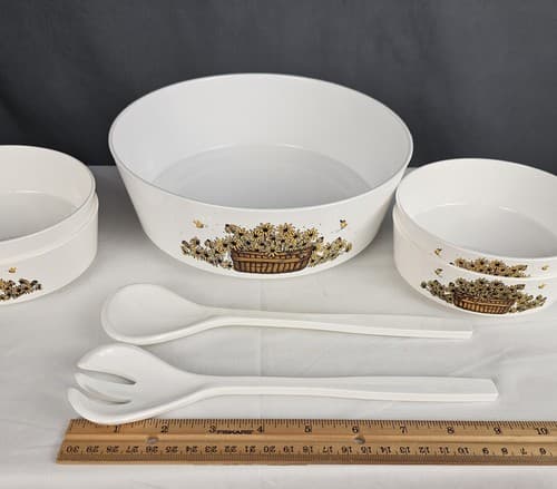 Vintage Sterilite 7 Piece Matching 4 Salad Bowls Set Daisies In Basket - Thumbnail 7