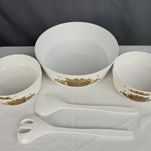 Vintage Sterilite 7 Piece Matching 4 Salad Bowls Set Daisies In Basket - Thumbnail 5