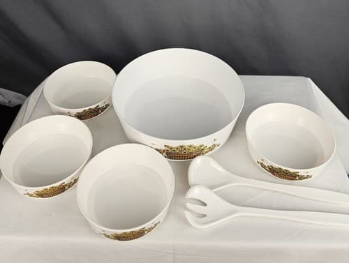 Vintage Sterilite 7 Piece Matching 4 Salad Bowls Set Daisies In Basket - Thumbnail 3