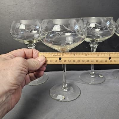 Vintage Bulgaria Hand Cut Crystal Champagne Glasses Floral Set 3 EUC 6.75" Tall - Thumbnail 6