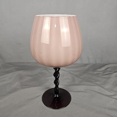 Vint. Hand Blown Art Glass Rose Burgandy Pedestal Vase Compote Twisted Stem 12" - Thumbnail 2