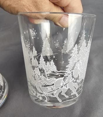 Frosted Horse Drawn Sleigh Tumbler Winter Scene Christmas 12 oz Set of 2 - Thumbnail 4