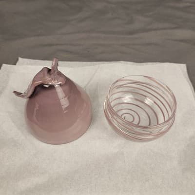 Vintage Italian Style Hand Blown Glass Fruit Rose Pink Pear 2 piece Container - Thumbnail 6