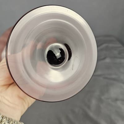 Vint. Hand Blown Art Glass Rose Burgandy Pedestal Vase Compote Twisted Stem 12" - Thumbnail 7