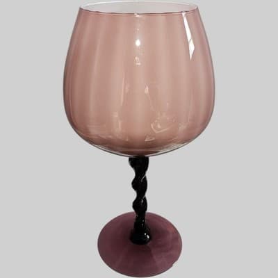 Vint. Hand Blown Art Glass Rose Burgandy Pedestal Vase Compote Twisted Stem 12" - Thumbnail 3