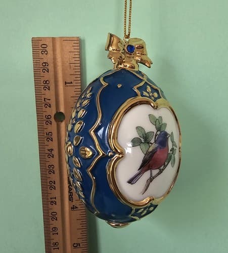 Danbury Mint Painted Bunting Christmas Ornament Birds of Splendor Blue Egg 3.5" - Thumbnail 5
