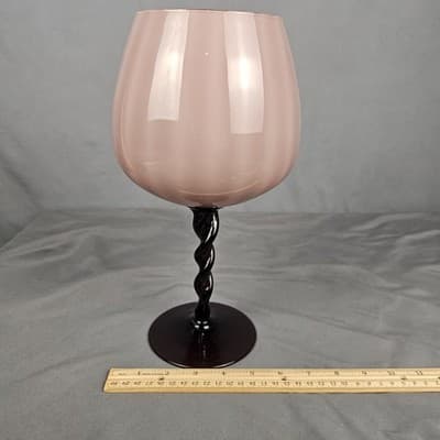 Vint. Hand Blown Art Glass Rose Burgandy Pedestal Vase Compote Twisted Stem 12" - Thumbnail 12