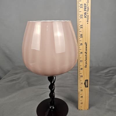 Vint. Hand Blown Art Glass Rose Burgandy Pedestal Vase Compote Twisted Stem 12" - Thumbnail 10