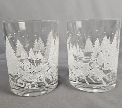 Frosted Horse Drawn Sleigh Tumbler Winter Scene Christmas 12 oz Set of 2 - Thumbnail 2