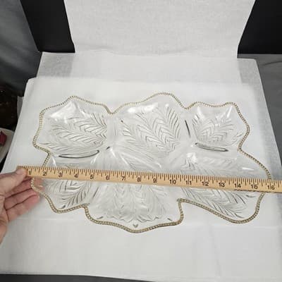 Jeannette Glass - Feather Pattern, Gold Trim, Divided Relish Tray Vintage 1950's - Thumbnail 6