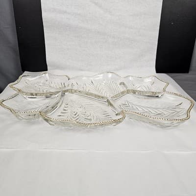 Jeannette Glass - Feather Pattern, Gold Trim, Divided Relish Tray Vintage 1950's - Thumbnail 2