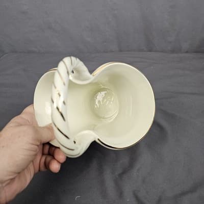 Vintage Victorian Roses Porcelain Basket Vase Handle Gold Accents Formalities - Thumbnail 4