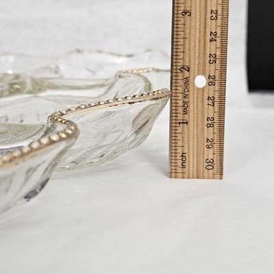 Jeannette Glass - Feather Pattern, Gold Trim, Divided Relish Tray Vintage 1950's - Thumbnail 8