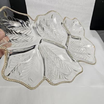 Jeannette Glass - Feather Pattern, Gold Trim, Divided Relish Tray Vintage 1950's - Thumbnail 3