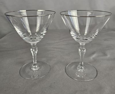 Fostoria Engagement Champagne Tall Sherbet, Set of 2, Signed Platinum Rim - Thumbnail 2