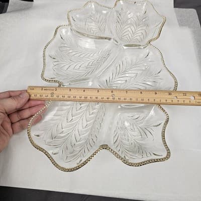 Jeannette Glass - Feather Pattern, Gold Trim, Divided Relish Tray Vintage 1950's - Thumbnail 7