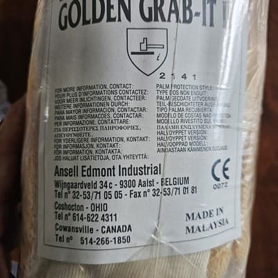 Ansell Golden Grab-It Gloves size 10 Large Palm Coated 1 doz Pairs NEW 16-340 - Thumbnail 6