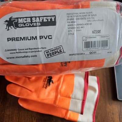 MCR Safety 6710F PVC Foam Lined Work Gloves Orange Gauntlet Waterproof 12 - 1 dz - Thumbnail 5