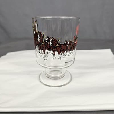 Vintage Budweiser Champion Clydesdales Footed Glass Tumbler 14-16 oz. - Thumbnail 2