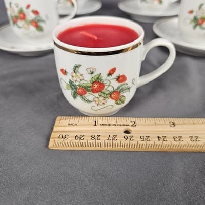 Avon Strawberry Demitasse Cup and Saucer 22k Gold Trim Set Of Five 1978 Candles - Thumbnail 9