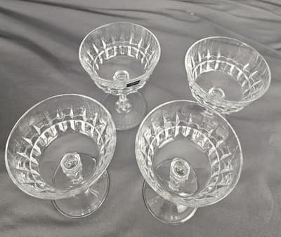 Vintage Set 4 Lady Victoria Lead Crystal Champagne Glasses Tall Sherbet - Thumbnail 3