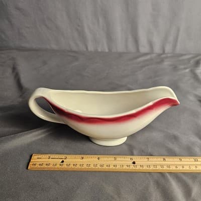 Sterling China Restaurant Ware Gravy Boat White Ceramic with Red Accent 8 oz. - Thumbnail 7