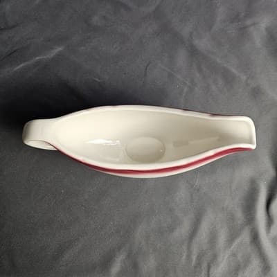 Sterling China Restaurant Ware Gravy Boat White Ceramic with Red Accent 8 oz. - Thumbnail 3