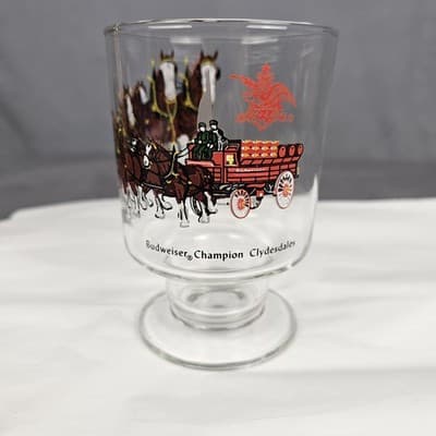 Vintage Budweiser Champion Clydesdales Footed Glass Tumbler 14-16 oz. - Thumbnail 3